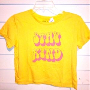 Yellow Stay kind freeze crop top size small NWT